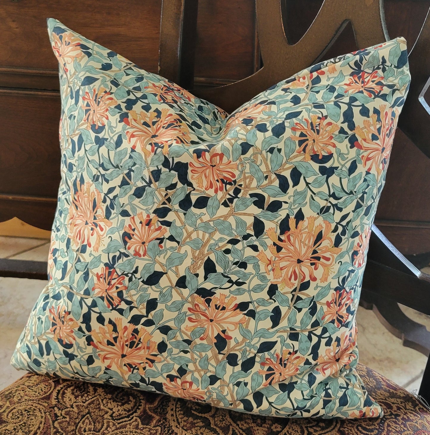 Pillow Cover - "Honeysuckle - Aqua" William Morris FreeSpirit Fabric