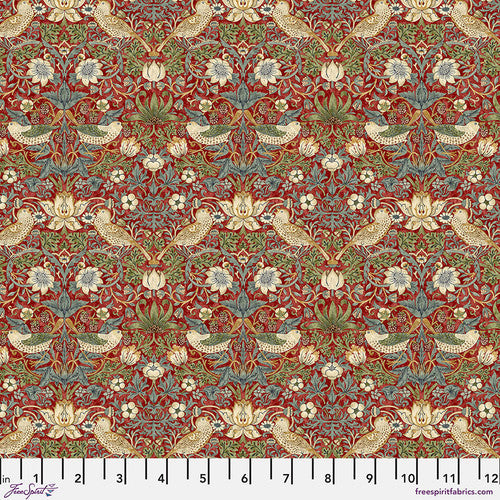 One Roman Shade - Made with "Mini Strawberry Thief - Red" William Morris FreeSpirit Fabric. Functional Corded Blind