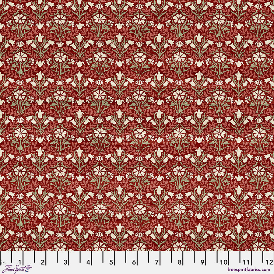 One Curtain Panel "Bellflowers Red" William Morris Cotswold FreeSpirit Fabrics
