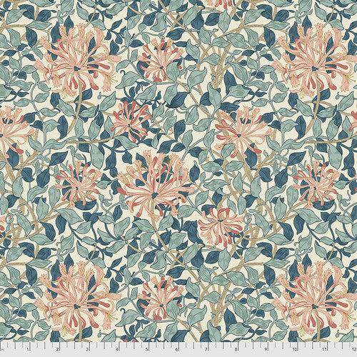 One Roman Shade - Made with "Honeysuckle - Aqua" William Morris FreeSpirit Fabric. Functional Corded Blind
