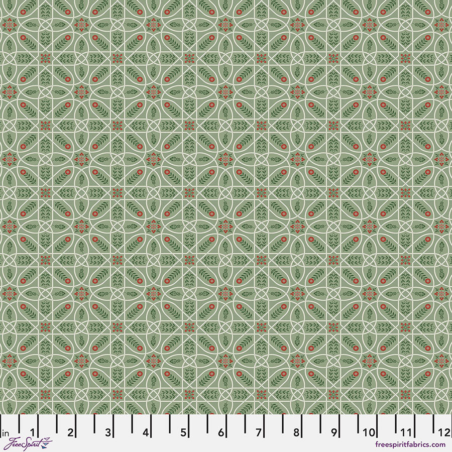 One Holiday Tree Skirt "Mini Brophy Trellis - Sage" William Morris Cotswold FreeSpirit Fabrics