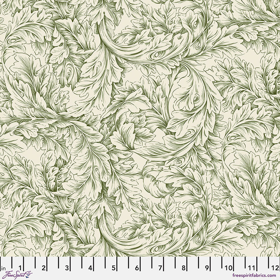 One Curtain Panel "Small Acanthus Scroll - Green" William Morris Cotswold FreeSpirit Fabrics