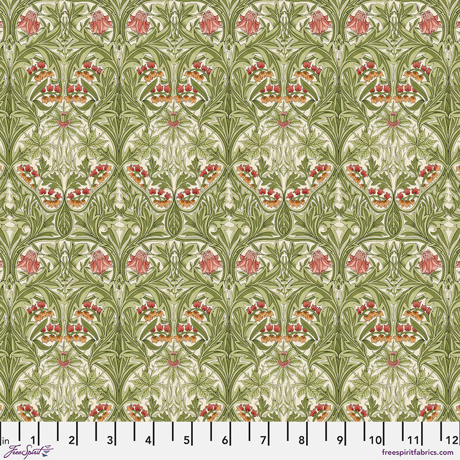 One Roman Shade - Made with "Bluebell - Leaf Green" William Morris Emery Walker FreeSpirit Fabric. Functional Corded Blind