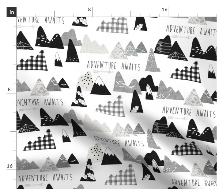 One Curtain Panel or Valance - Adventure Awaits Black and White