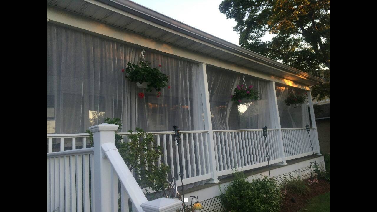 One White Mosquito Netting Curtain Panel. 110" length x 95" width. Read Description for Product details. Outdoor Patio, Porch, Lanai Decor