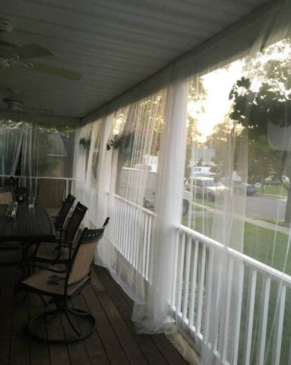 One White Mosquito Netting Outdoor Curtain Panel. 110" l x 95" w. Read Description for Product Details. Patio or Window Outside Curtains