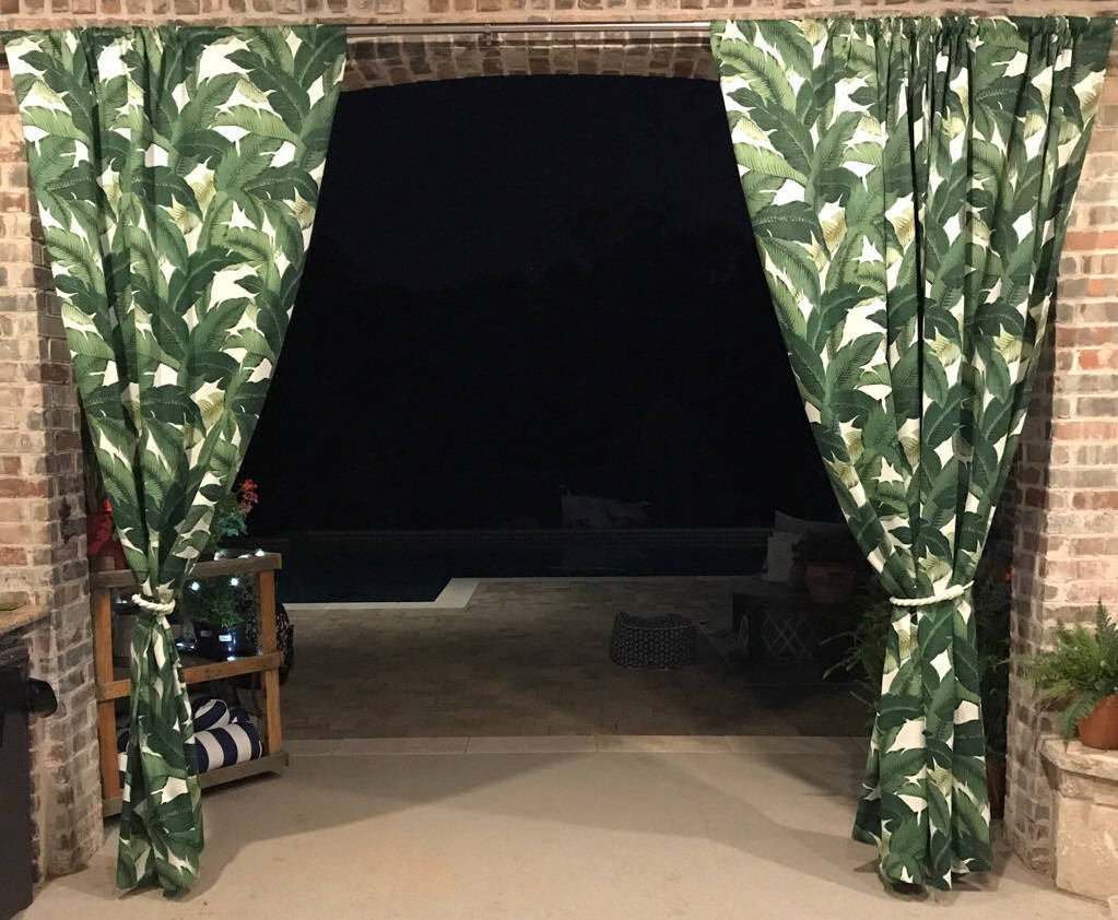 One Curtain Panel, Tommy Bahama Indoor/Outdoor Swaying Palms Drapery Onyx Black- Custom made to order tropical drapes - Weather Resistant