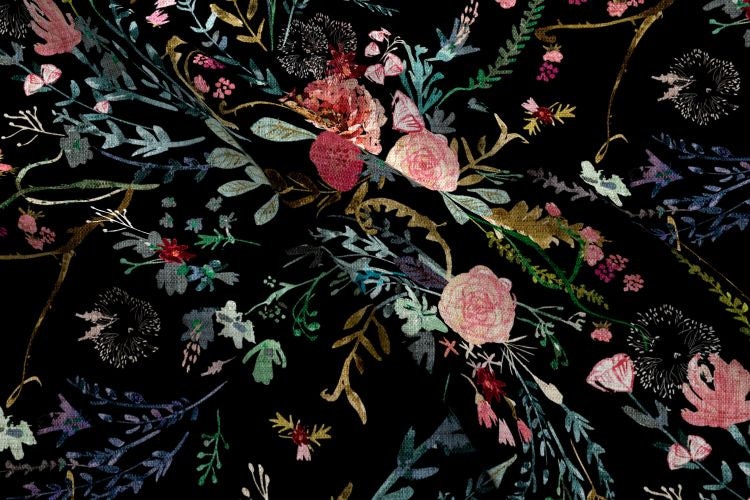 One (1) Curtain Panel or Valance - Organic Cotton "Fable Floral black"- Home Decor for Bedroom, Dining Room, Living Room, Granny Floral