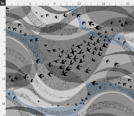 One Curtain Panel "Murmuration blue grey mix" - Nature home decor for living room, dining room, bathroom, abstract starlings