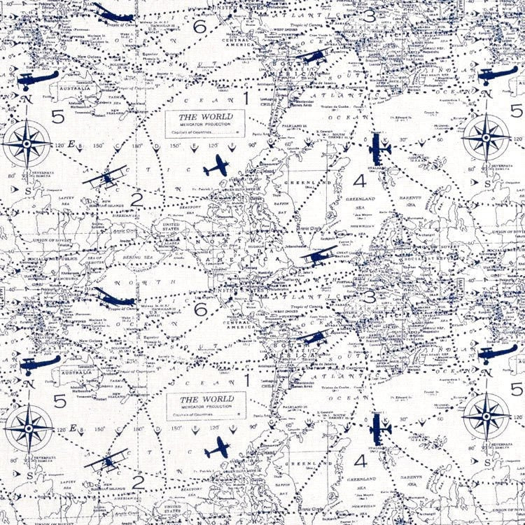 One Curtain Panel or Valance "Premier Prints Air Traffic Felix Navy" Custom Made to Order Drapery. Available in white or natural