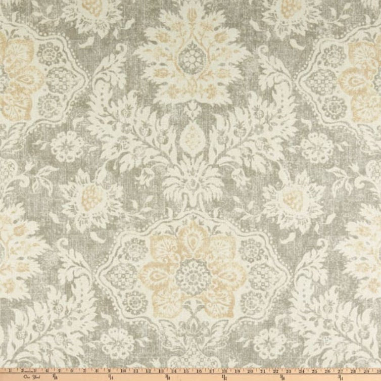 Magnolia Home Fashions Belmont Mist. Duck Fabric Drapery Curtain Panel - Taupe, Dark Beige, Cream, Damask Design, Muted Shades, Monochrome