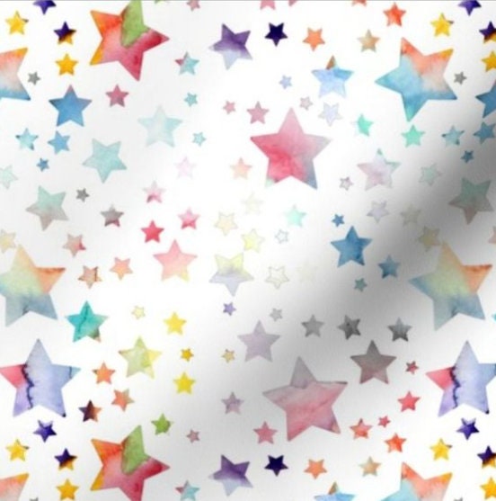 One (1) Curtain Panel Cotton "Stars Watercolor Rainbow" 54inch Wide - Home decor for girls, princess, baby, nursery, fun decor, rainbows