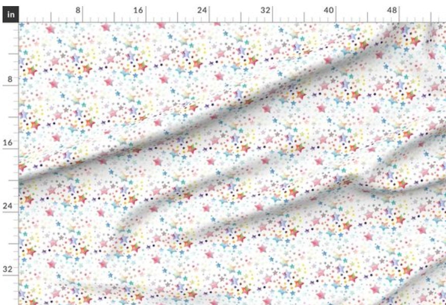 One (1) Curtain Panel Cotton "Stars Watercolor Rainbow" 54inch Wide - Home decor for girls, princess, baby, nursery, fun decor, rainbows