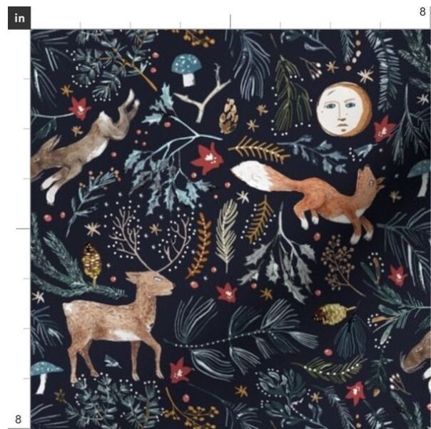 One Velvet Holiday Tree Skirt "Silent Night Midnight" Custom Handmade to Order Christmas Home Decor. Festive Floral and Animal Fabric