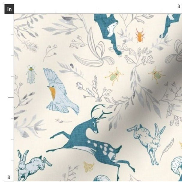 One (1) Curtain Panel or Valance - "Le Parc Pounce Cream" Drapery - 54" Wide - Blackout lining available - Featuring Nature, Fox, Birds