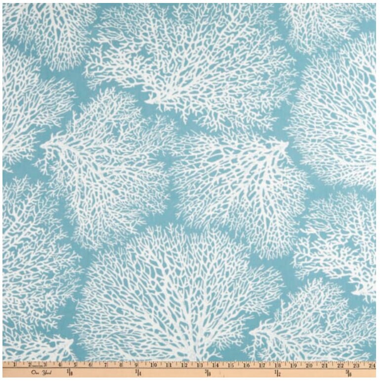 Magnolia Home Fashions Ariel Ocean, Aqua Sea Fan Coral Ocean Fabric Drapery Curtain Panel - Custom made to order handmade quality drapes