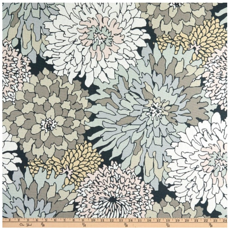 One (1) Curtain Panel - Magnolia Home Fashions Vincent Cotton Duck Blossom. Green, Beige, White, Pink. Foral Curtains. Bedroom, Livingroom