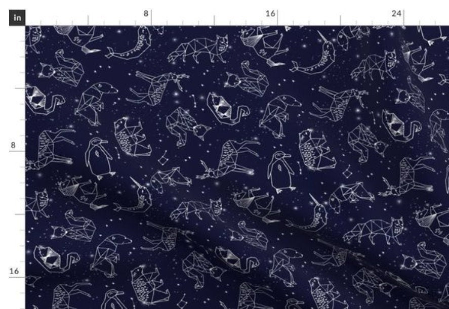 One (1) Curtain Panel - "constellations origami geometric animal" Optional Blackout Lined Drapery - Constellation, Stars. Penguin, Fox, Bear
