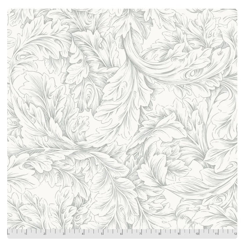 One Curtain Panel "Hawkdale Acanthus Scroll Silver" Fabric, FreeSpirit Fabrics, The Original Morris & Co. Bold, Elegant