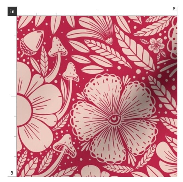 One (1) Curtain Panel - "Damask Flower Viva Magenta" Drapery - Blackout lining available - Large Floral Print