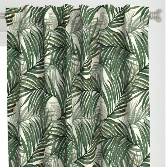 One (1) Curtain Panel - "Palm Leaves - King Pineapple" Drapery - Blackout lining available - Large Tropical Leaf Print