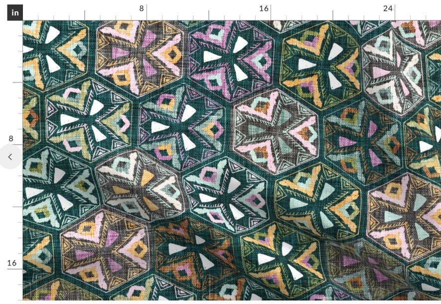 One (1) Curtain Panel - "Arabesque Teal" Drapery - Blackout lining available - Fun Geometric, Natural Tile look.