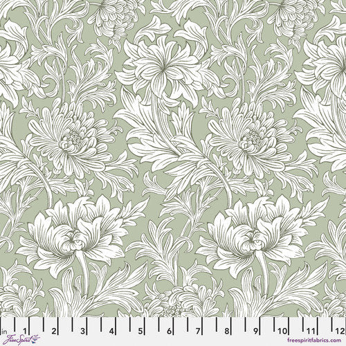 One Curtain Panel "Leicester Chrysanthemum Tonal - Olive" Fabric, FreeSpirit Fabrics, Morris & Co. Bold, Elegant Home Decor