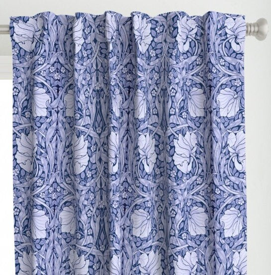 One (1) Curtain Panel - "Pimpernel Blue Tansy William Morris" - 54" Wide - Fabric is historically accurate reproduction on cotton