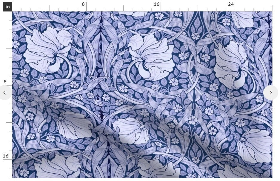 One (1) Curtain Panel - "Pimpernel Blue Tansy William Morris" - 54" Wide - Fabric is historically accurate reproduction on cotton