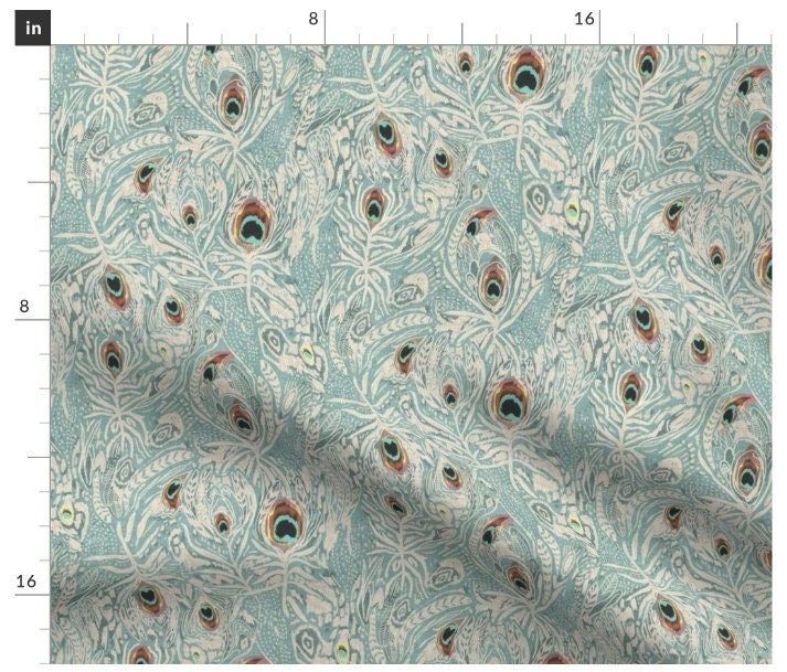 One (1) Curtain Panel Cotton "Peacock Dreaming Ikat Blue" - 54" Wide. Sateen Cotton Fabric Drapery Curtain Panel. Lining Available