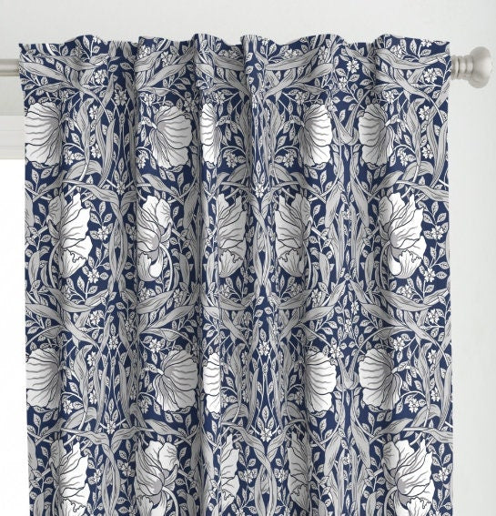 One (1) Curtain Panel - "Pimpernel Naval Fleet" - 50" Wide Blackout lining available. Linen Cotton Canvas Curtains