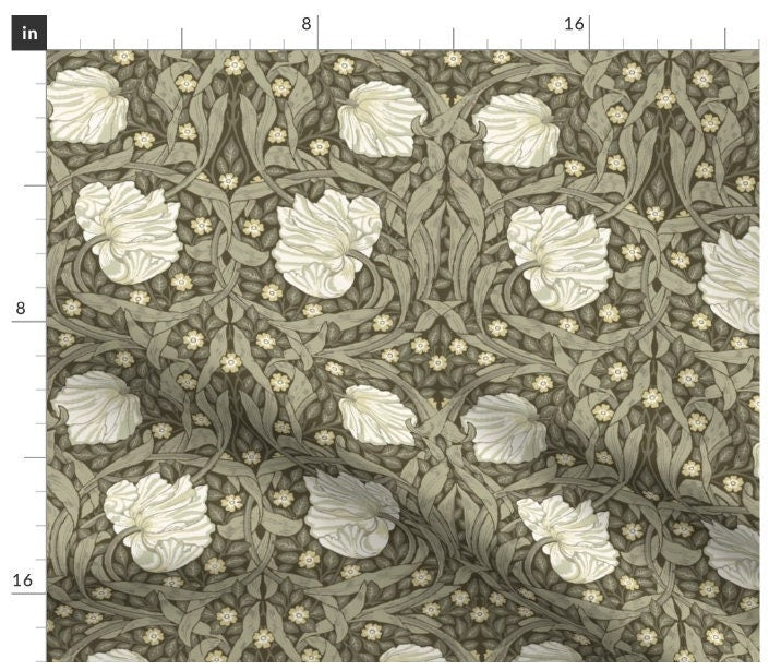 One (1) Curtain Panel - "William Morris Pimpernel Sage Green" - 50 inch Wide, Blackout lining available. Linen Cotton Canvas Curtains