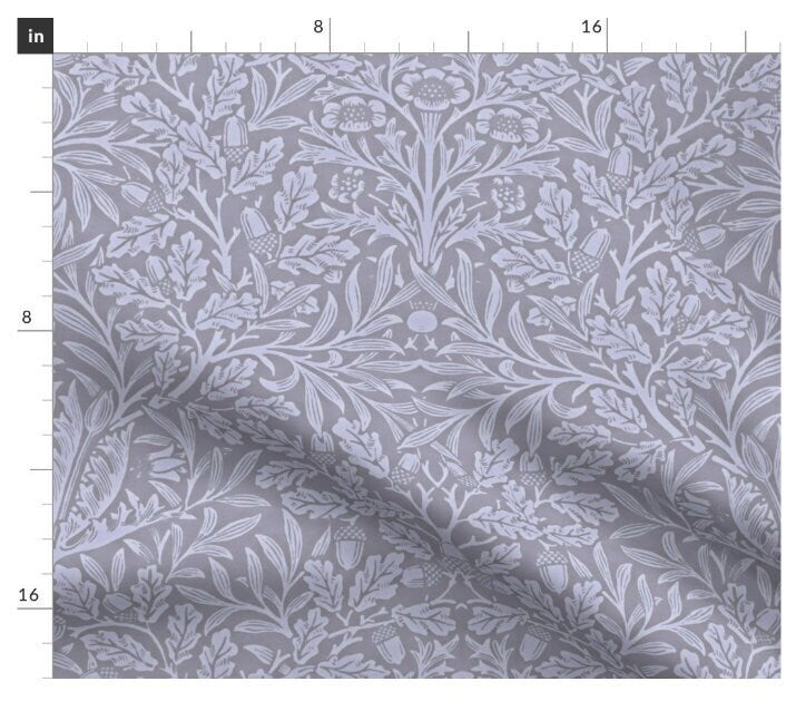 One (1) Curtain Panel - "Pure Acorn William Morris - Gray Lavender Antiqued" - 50 inch Wide, Blackout lining available. Linen Cotton Canvas