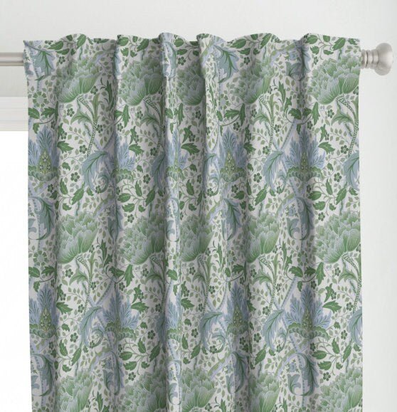 One (1) Curtain Panel or Valance - "William Morris - Windrush River Willow" - 50 inch Wide, Blackout lining available. Linen Cotton Canvas