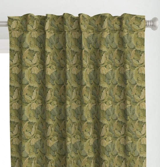One (1) Curtain Panel - "Morris Acanthus Leaves Small" - 50" Wide Blackout lining available. Linen Cotton Canvas Curtains