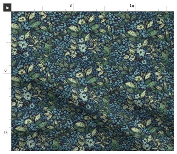 One (1) Curtain Panel - "William Morris Blueberry Two " - 50 inch Wide, Blackout lining available. Linen Cotton Canvas