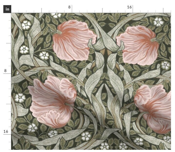 One (1) Curtain Panel - "William Morris Pimpernel Light" - 50 inch Wide, Blackout lining available. Linen Cotton Canvas