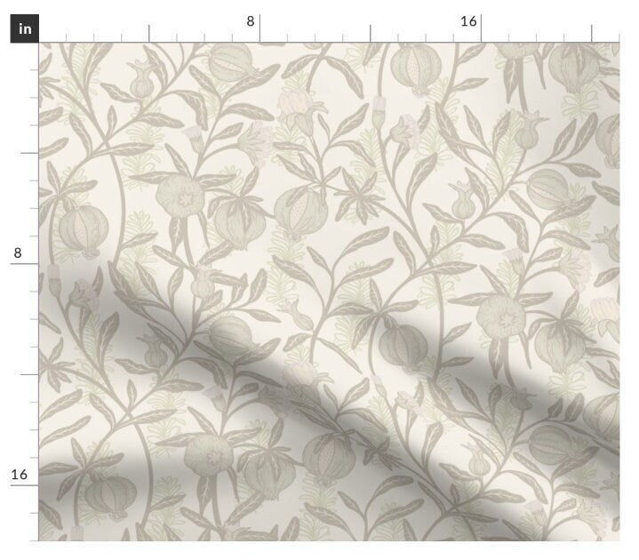 One (1) Curtain Panel - "William Morris - Pomegranate in Alabaster" - 50 inch Wide, Blackout lining available. Linen Cotton Canvas