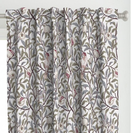 One (1) Curtain Panel - "William Morris - Bird and Pomegranate Silver Sage" - 50 inch Wide, Blackout lining available. Linen Cotton Canvas