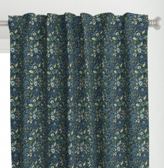One (1) Curtain Panel - "William Morris Blueberry Two " - 50 inch Wide, Blackout lining available. Linen Cotton Canvas