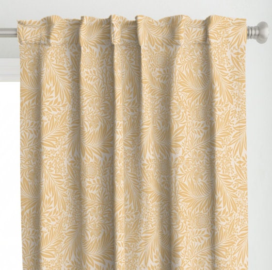 One (1) Curtain Panel - "William Morris Larkspur Yellow Gold" - 50 inch Wide, Blackout lining available. Linen Cotton Canvas