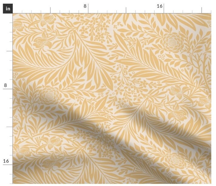 One (1) Curtain Panel - "William Morris Larkspur Yellow Gold" - 50 inch Wide, Blackout lining available. Linen Cotton Canvas