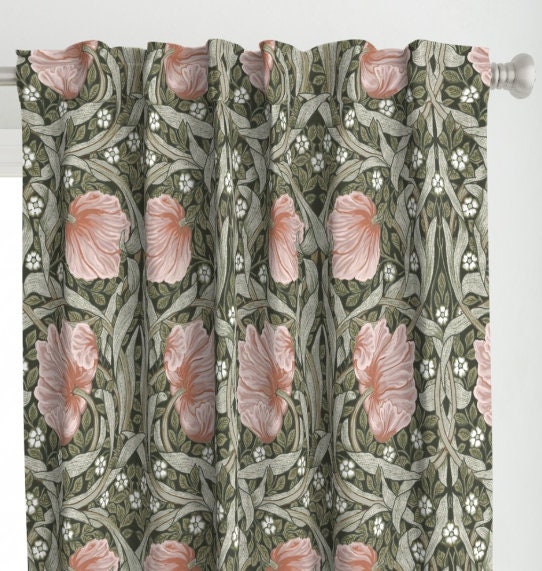 One (1) Curtain Panel - "William Morris Pimpernel Light" - 50 inch Wide, Blackout lining available. Linen Cotton Canvas