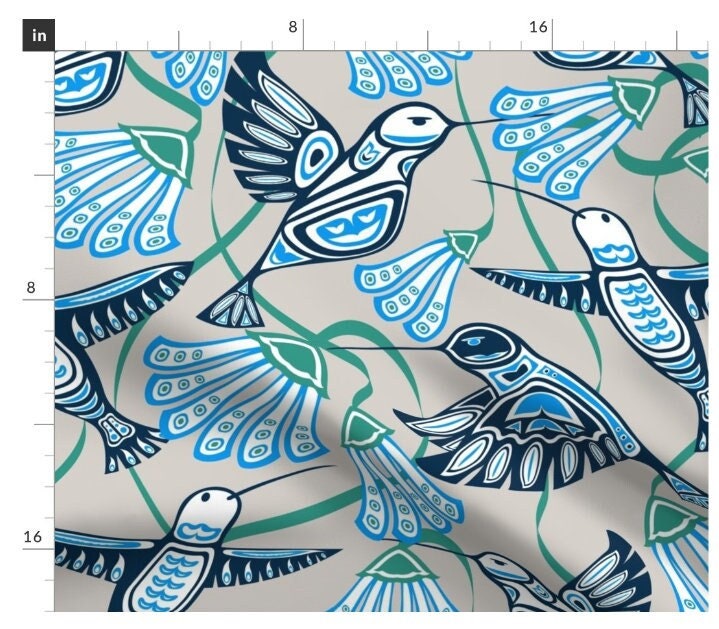 One (1) Curtain Panel- "Hummingbirds & Blooms" - 50 inch Wide, Blackout lining available. Linen Cotton Canvas. Large Print Birds and Flowers