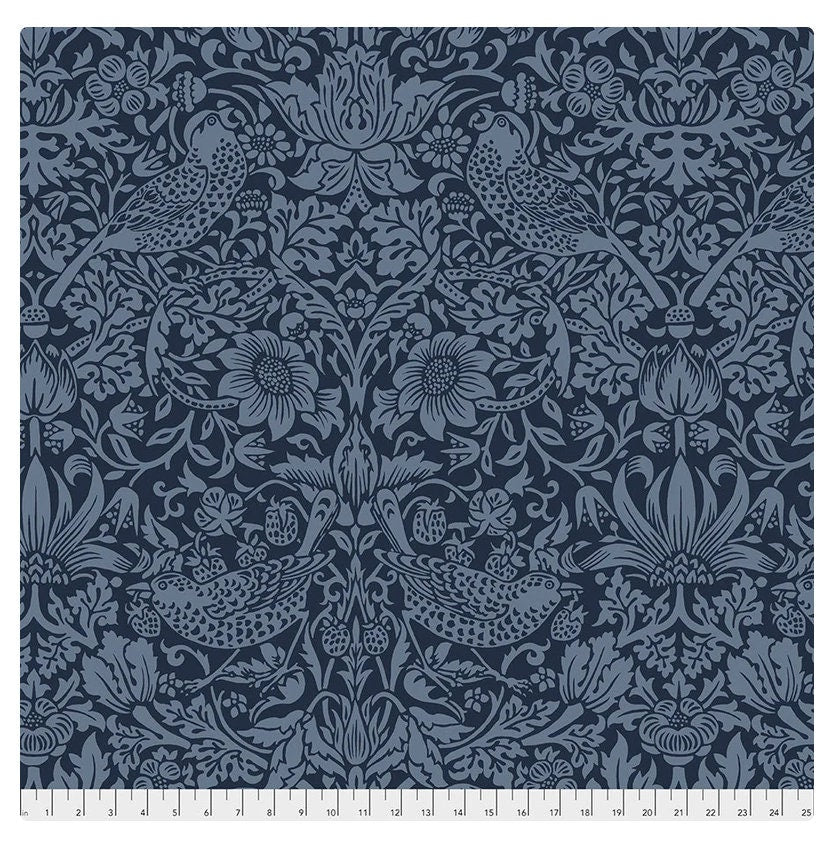 One Curtain Panel "Strawberry Thief Navy" Fabric, 104" Wide Curtain Panels - FreeSpirit Fabrics, Morris & Co. Bold, Elegant Home Decor
