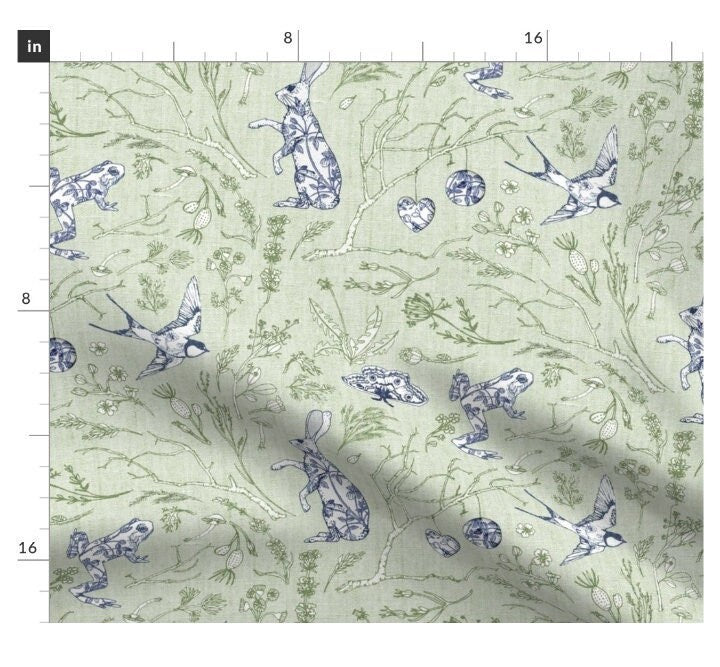 One Roman Shade "Botanica Wilde Spring Green". Custom Made to Order Window Treatments for Home or Business. Rabbits, Frogs, Branches