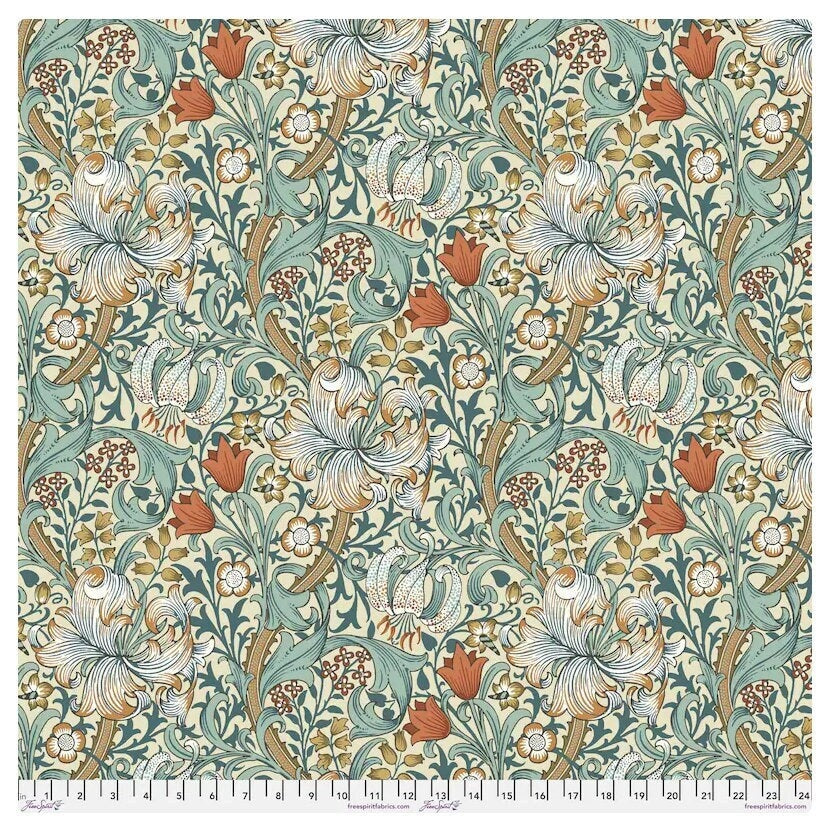 One Curtain Panel "Standen Golden Lily Autumn" Fabric, 104" Wide Curtain Panels - FreeSpirit Fabrics, Morris & Co. Bold, Elegant Home Decor