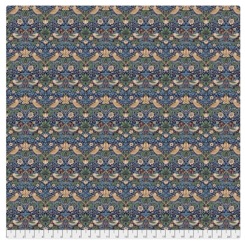 One Curtain Panel "Navy Strawberry Thief Mini" Fabric, FreeSpirit Fabrics, The Original Morris & Co. Bold, Elegant
