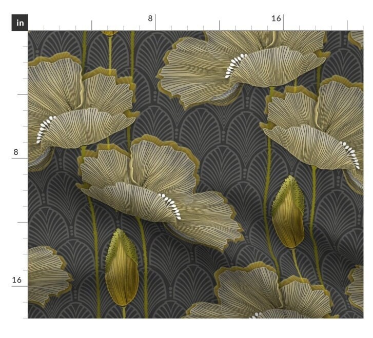 One Roman Shade "Art Deco fleurs d’or". Custom Made to Order Window Treatments for Home or Business. Large Flowers, Gold and Gray