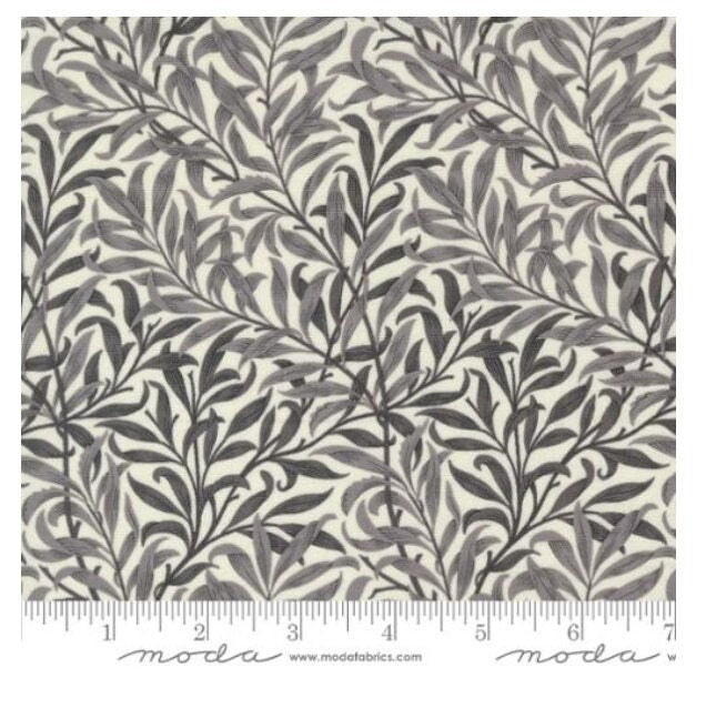 One Curtain Panel "Willow Boughs Blenders Leaf Vines Dove" fabric Ebony Suite By Barbara Brackman for Moda Fabrics. William Morris Design